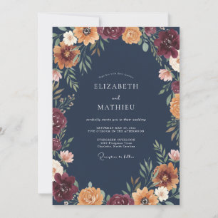 Midnight Ochre Blossom Wedding Invitation