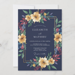 Midnight Ochre Foliage Eucalyptus Wedding Invitation