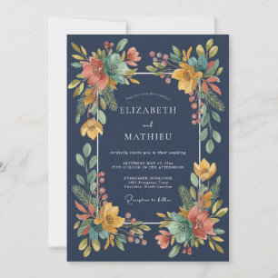 Midnight Ochre Wildflower Wedding Invitation