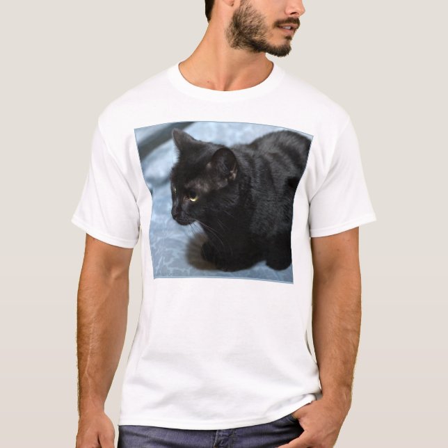 Midnight on Blue (Black Cat) T-Shirt (Front)