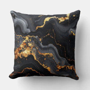 Midnight Onyx & Gold Leaf Abstract Pillow