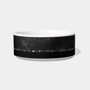 Midnight Onyx Romance Black Satiny Grunge Damask Bowl