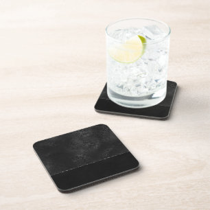 Midnight Onyx Romance Black Satiny Grunge Damask Coaster