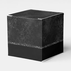 Midnight Onyx Romance Black Satiny Grunge Damask Favour Box