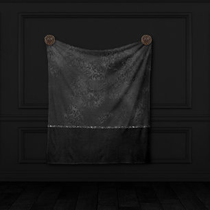 Midnight Onyx Romance Black Satiny Grunge Damask Fleece Blanket