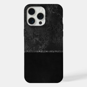 Midnight Onyx Romance Black Satiny Grunge Damask iPhone 15 Pro Max Case