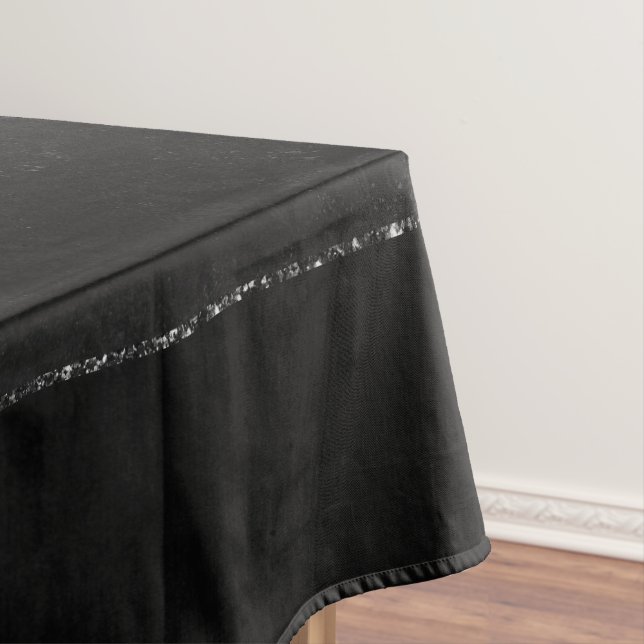 Midnight Onyx Romance | Black Satiny Grunge Damask Tablecloth (In Situ)
