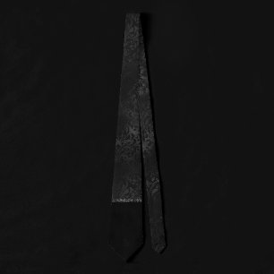 Midnight Onyx Romance Black Satiny Grunge Damask Tie