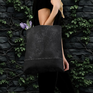 Midnight Onyx Romance   Black Satiny Grunge Damask Tote Bag