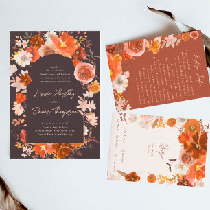 Midnight Orange Botanical Watercolor Wedding Invitation