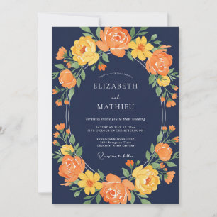 Midnight Orange Wreath Wedding Invitation