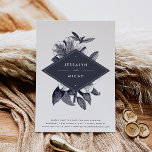 Midnight Orchid Save the Date Card<br><div class="desc">Moody and intriguing with a modern, minimal look, our Midnight Orchid save the date card features a simple yet striking colour palette of deepest midnight blue and crisp white. Your names are displayed in modern white lettering on an elongated diamond shaped element set atop a detailed vintage floral illustration, with...</div>