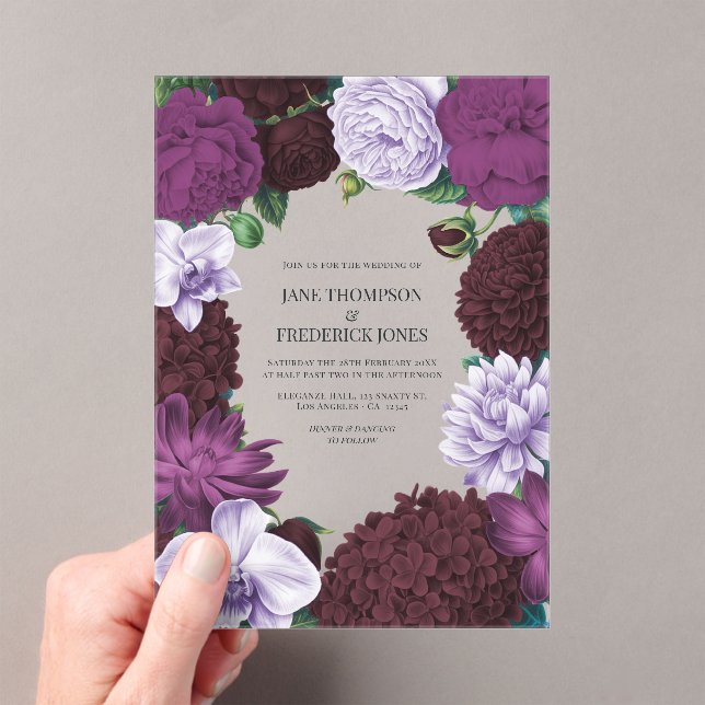 Midnight Orchid, Velvet Aubergine & Misty Mauve Acrylic Invitations (Insitu (Handheld))