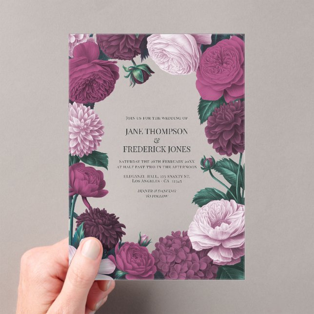 Midnight Orchid, Velvet Aubergine & Misty Mauve Acrylic Invitations (Insitu (Handheld))