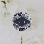 Midnight Orchid Wedding Monogram Classic Round Sticker<br><div class="desc">Dramatic and elegant wedding monogram stickers are a perfect way to seal your invitation envelopes. Design features your initials in white modern lettering set against a midnight blue geometric element with a background of vintage illustrated orchid flowers. Designed to match our Midnight Orchid wedding collection.</div>
