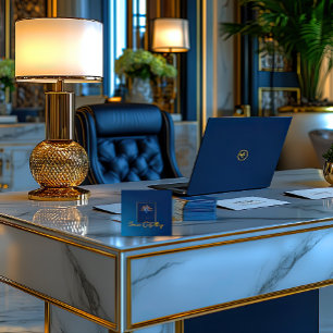 Midnight Palm Collection Luxury Navy Blue & Gold  Square Business Card