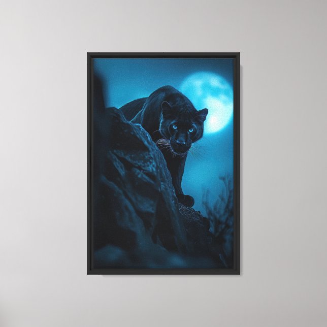 Midnight Panther Moonlight Framed Canvas Print (Front)