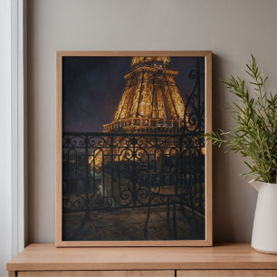 Midnight Paris Eiffel Tower Balcony Canvas Print