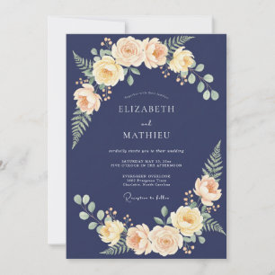 Midnight Peach Foliage Eucalyptus Wedding Invitation