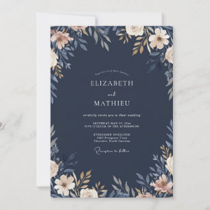 Midnight Peach Petal Wedding Invitation