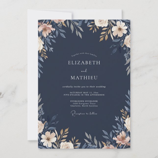 Midnight Peach Petal Wedding Invitation (Front)