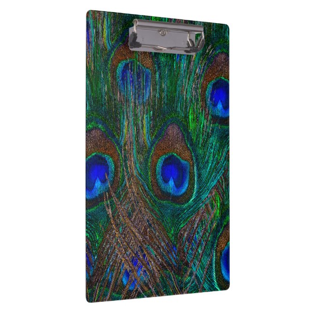 Midnight Peacock Feathers Etching Style Decor Clipboard (Right)