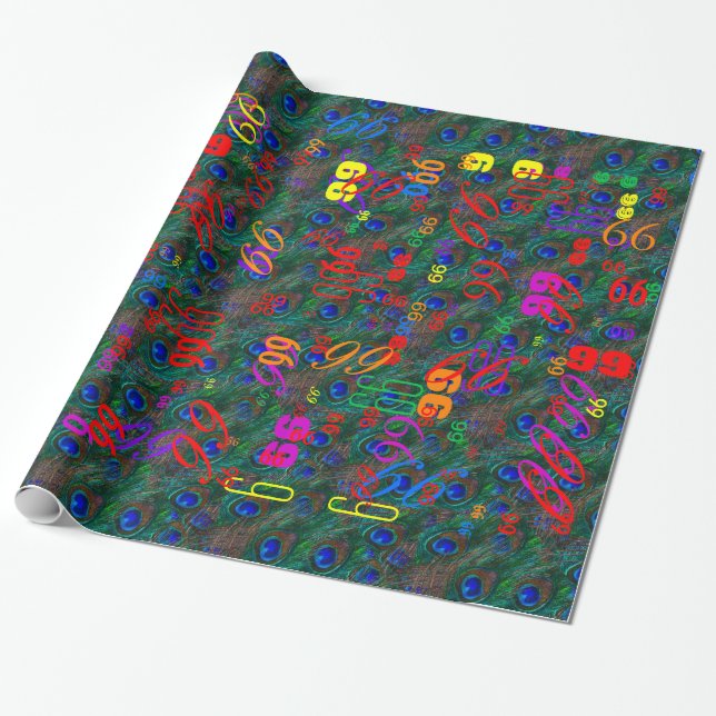 Midnight Peacock Feathers Etching Style Decor Wrapping Paper (Unrolled)
