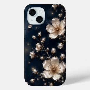 Midnight Pearl Sakura Blossoms iPhone 15 Case
