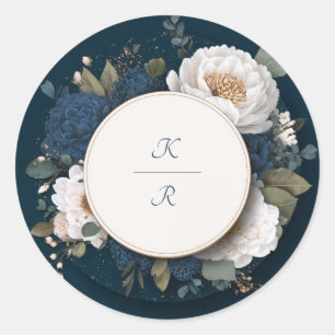 Midnight Peony Blue Floral Wedding Sticker