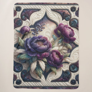 Midnight Peony Elegance Floral Sherpa Blanket
