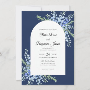 Midnight Periwinkle Delphinium Eucalyptus Wedding Invitation