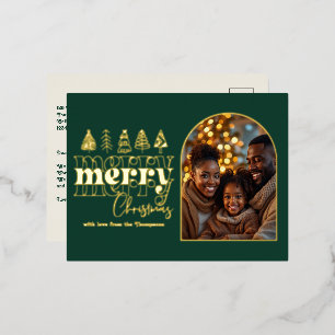 Midnight Pine & Cream White Christmas Photo Foil Holiday Postcard