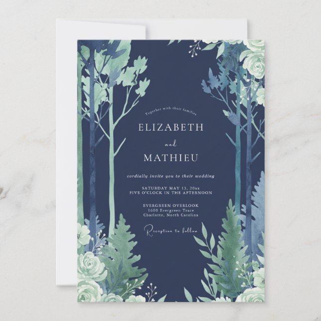 Midnight Pine Woodland Eucalyptus Wedding Invitation (Front)