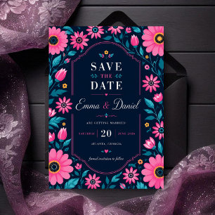Midnight Pink Floral Romantic Wildflower Elegant  Save The Date