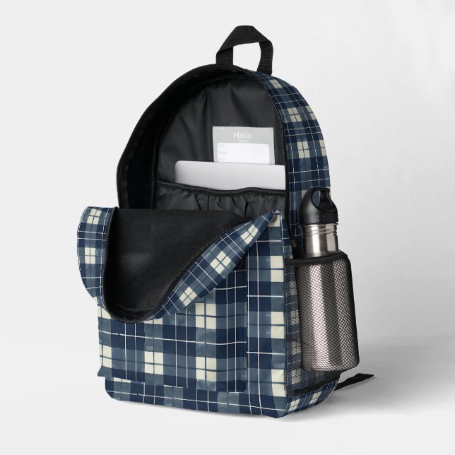 Midnight Plaid Printed Backpack (Back Corner Right (Open))