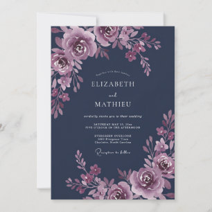 Midnight Plum Watercolor Wedding Invitation