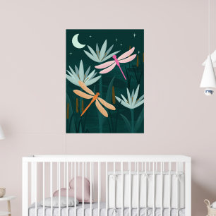 Midnight Pond Dragonflies Wall Art - Poster