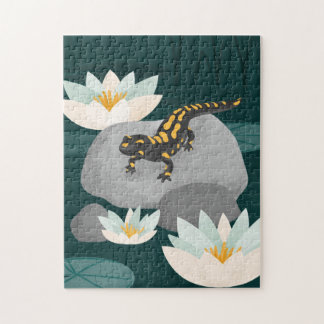 Midnight Pond Fire Salamander Jigsaw Puzzle