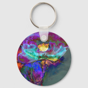 Midnight poppy purple watercolor painting key ring