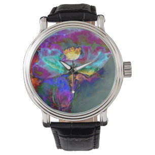 Midnight poppy purple watercolor painting watch