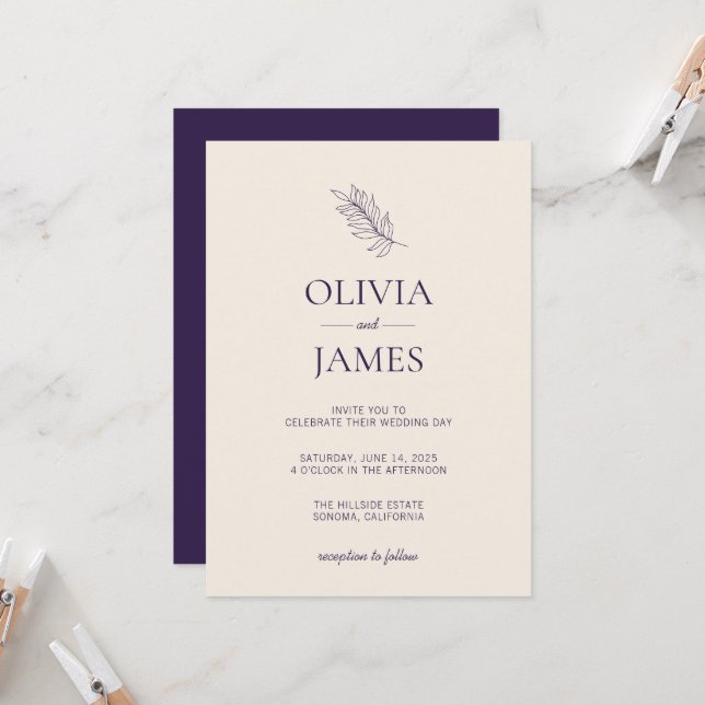 Midnight Purple Botanical Wedding Celebration Invitation (Front/Back In Situ)