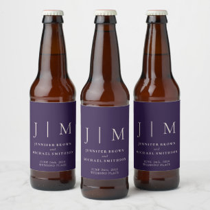 Midnight Purple Cheers Monogram Wedding Beer Bottle Label