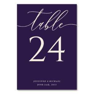 Midnight Purple Flowing Script Table Number