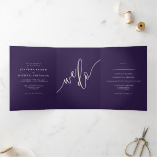 Midnight Purple Minimalist Elegant Wedding Tri-Fold Card