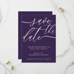 Midnight Purple Save The Date Calligraphy