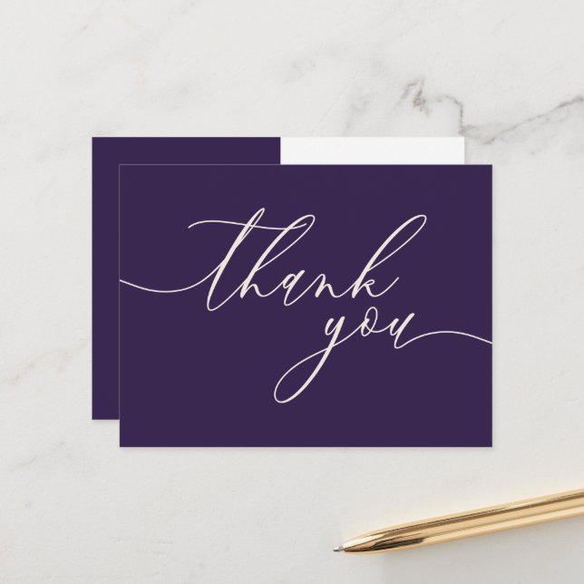 Midnight Purple Thank You Calligraphy Postcard (Front/Back In Situ)