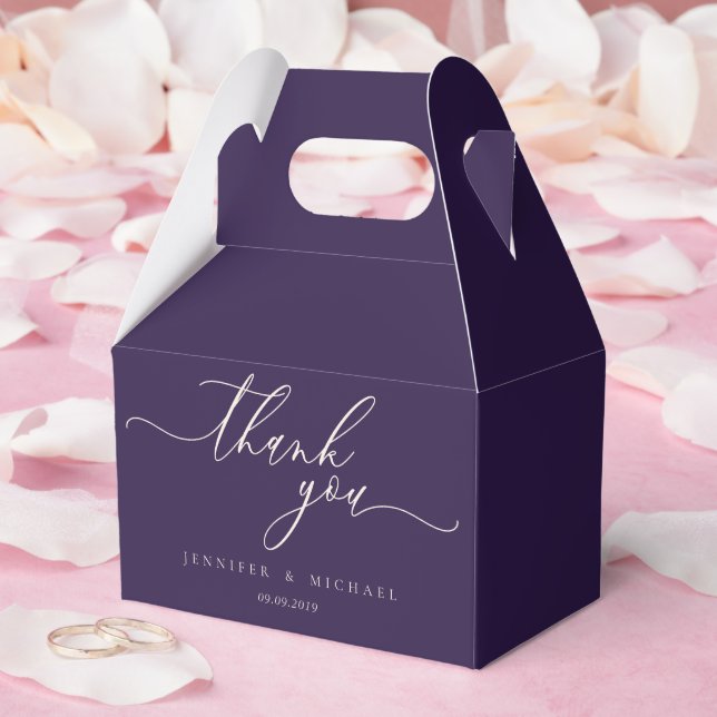 Midnight Purple Thank You Modern Script Favour Box (Wedding)