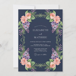 Midnight Purple Wisteria Wedding Invitation