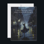 Midnight Rain Dance  Postcard<br><div class="desc">A stunning and emotional night scene capturing a woman dancing alone in the rain on an empty city street. Streetlights reflect off the wet pavement, blending with falling rain to create a magical, dreamlike atmosphere. Her flowing dress and raised arms express pure freedom, joy, and a romantic connection with the...</div>