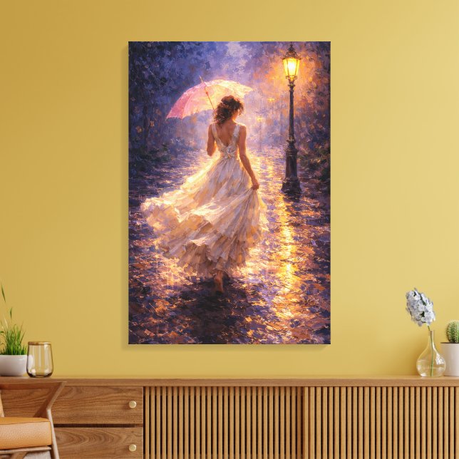 Midnight Rain: Impasto Style Canvas Print (Insitu(LivingRoom))